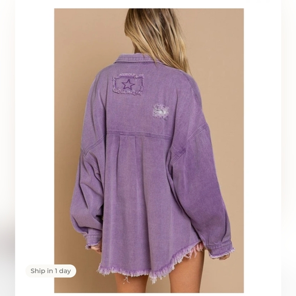 POL Shacket Denim Distressed Jean Jacket - Picture 2 of 4